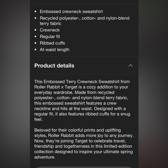 Roller Rabbit x Target Daisy Floral Yellow Terry Crewneck Sweatshirt Large - Picture 5 of 6